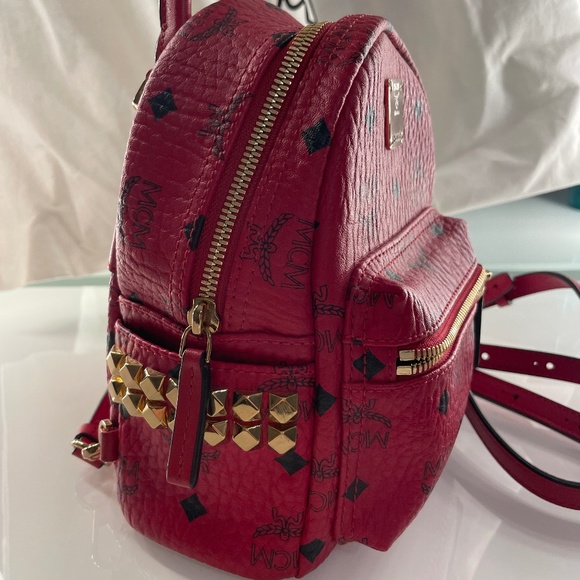 MCM Signature X-Mini Stark Backpack in Visetos Print in Red main image 4